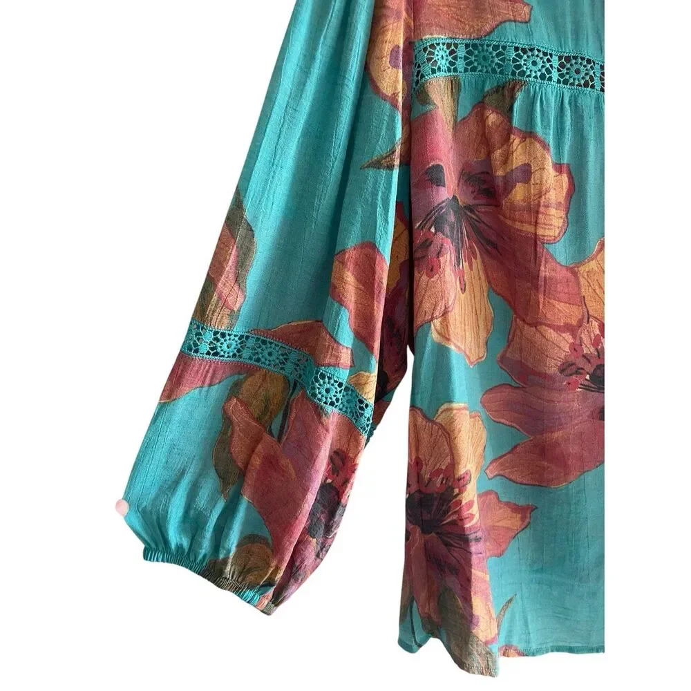 Hope & Harlow Floral Blouse Top Women’s Plus Size 2X Boho Button Up Shirt
